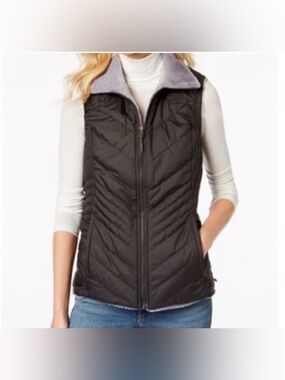 The North Face Mossbud Insulated Reversible Vest Plush Black Gray Women’s Medium